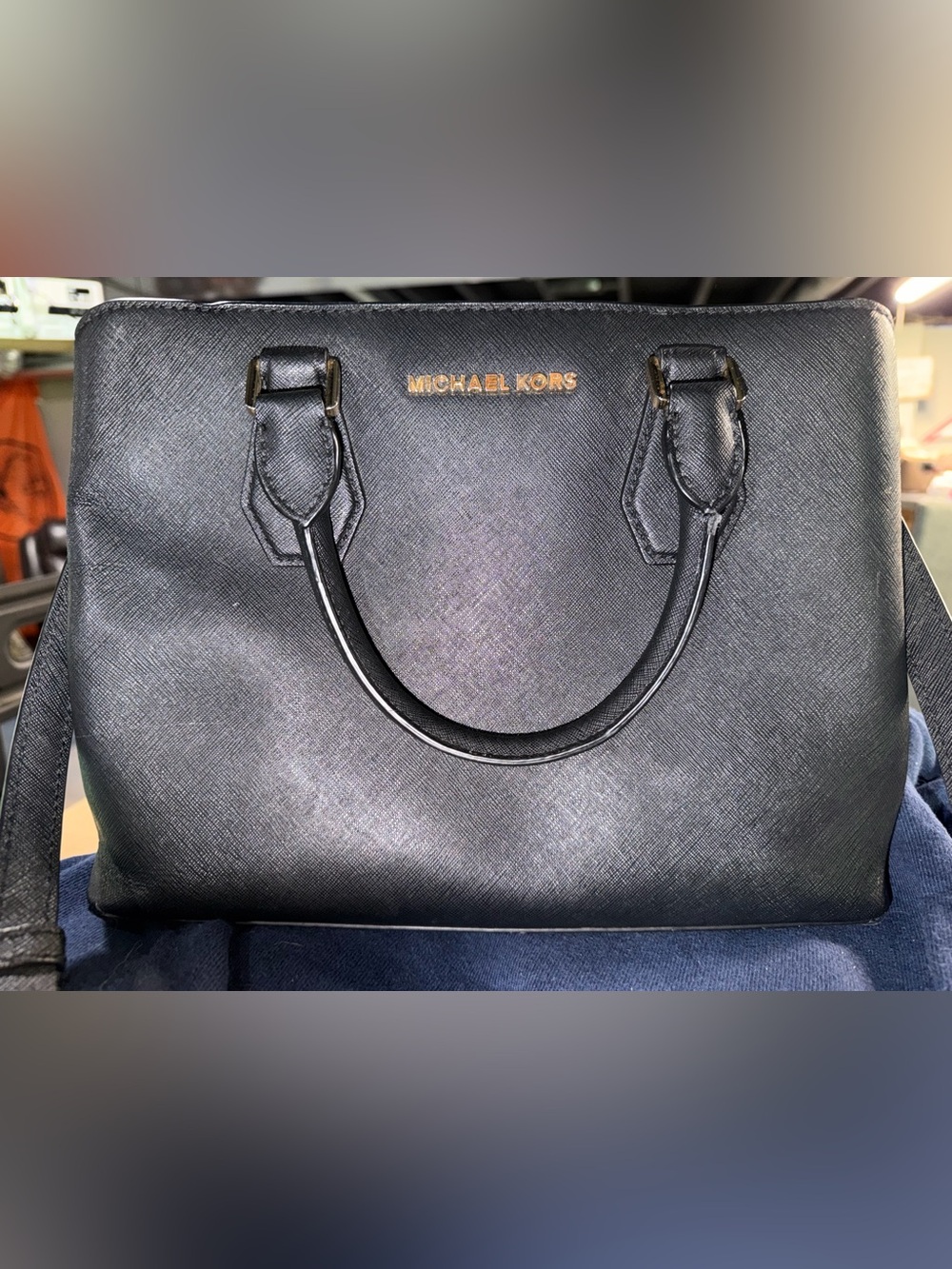 Michael Kors Black Saffiano Satchel with Gold Hardware